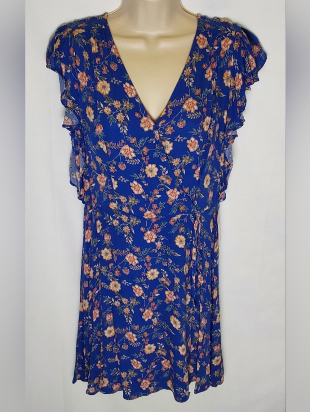 Xhilaration Royal Blue Floral Wrap Midi Dress